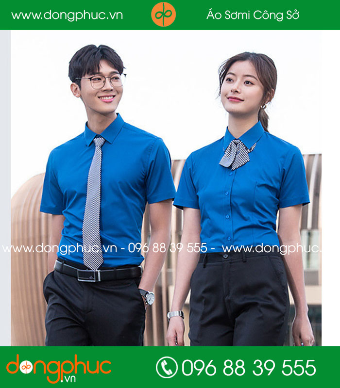 Đồng phục áo sơ mi màu xanh bích cộc tay